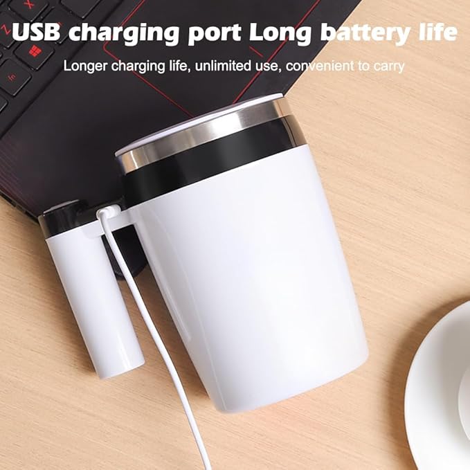 Automatic Self Stirring Mug with Lid, Magnetic Coffee Stirrer for Milk, Stainless Steel Self Mixing Coffee Cup (Black)