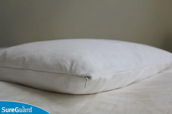 SureGuard Set of 2 Standard Size Pillow Protectors - 100% Waterproof, Bed Bug Proof, Hypoallergenic - Premium Zippered Cotton Terry Covers