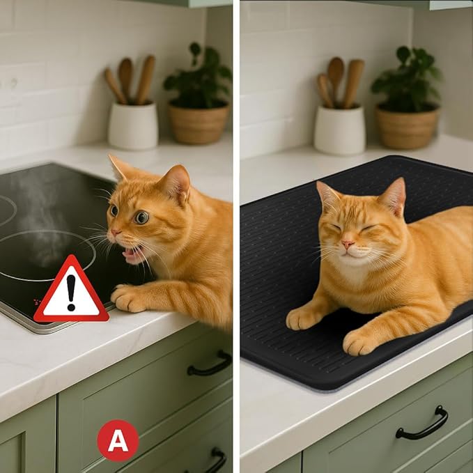 Stove Top Cover for Electric Stove - Food Grade Ceramic Stove top Cover, Silicone XXL Dish Drying Mat, Glass Cooktop Covers, Flat RV Range top Mats (Black Thickened,28x20)