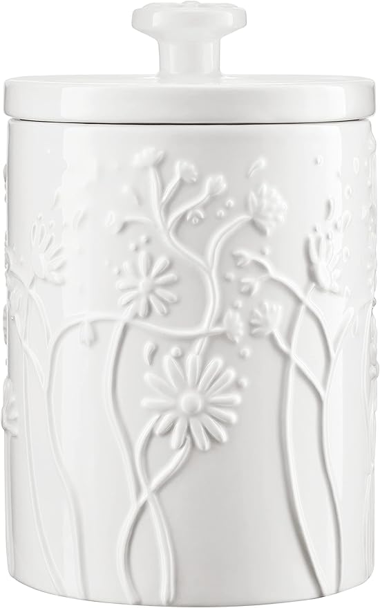 Ceramic Swaying Flowers Kitchen Canister Airtight Coffee Canister For Ground Coffee Sugar Tea Storage Container White Cookie Jar For Kitchen Counter Kitchen And Bar accessories Holder