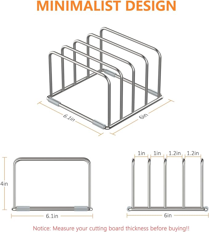 KORRTFID Cutting Board Holder Stand, Chopping Board Storage Rack, Cutting Board Organizer, 304 Stainless Steel Chopping Board Holder, Cookie Sheets Organizer 1.0+1.2 Inch Width Slots (2 PCS)