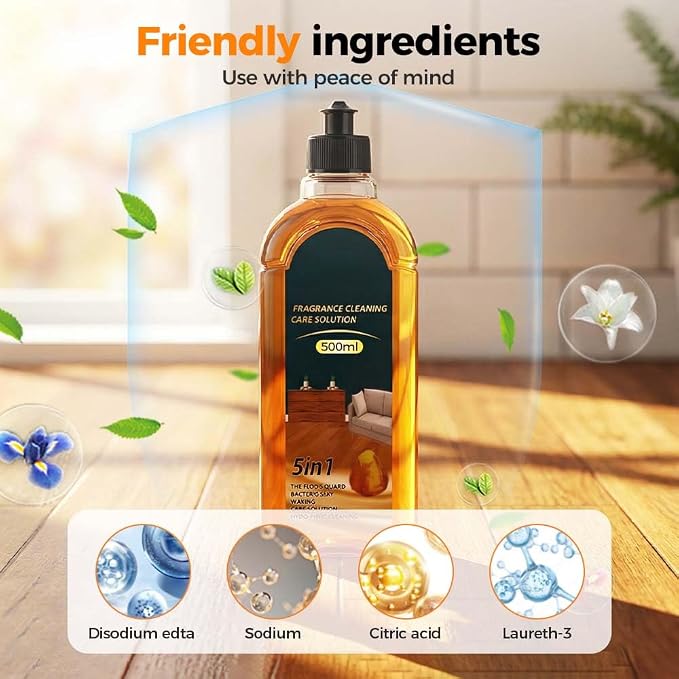 5-in-1 Hardwood Floor Cleaner & Shine Enhancer – All-in-One Stain, Odor & Grease Remover for Wood, Tile, Laminate Floors – Waxing & Shine Restoration for Home, Kitchen, Bathroom (500ML-1PCS)