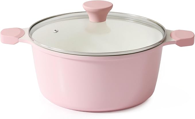 SENSARTE Ceramic Nonstick Stock Pot with Lid, 4.5 Quart, Pink | Healthy Nontoxic Ceramic Coating, PFAS & PTFE Free, Compatible with All Stoves Including Induction Cooktops, Dishwasher safe.