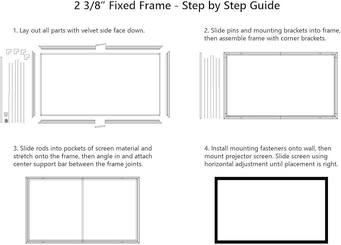 Silver Ticket Products STR Series 6 Piece Home Theater Fixed Frame 4K / 8K Ultra HD, HDTV, HDR & Active 3D Movie Projection Screen, 16:9 Format, 120" Diagonal, Silver Material STR-169120-S