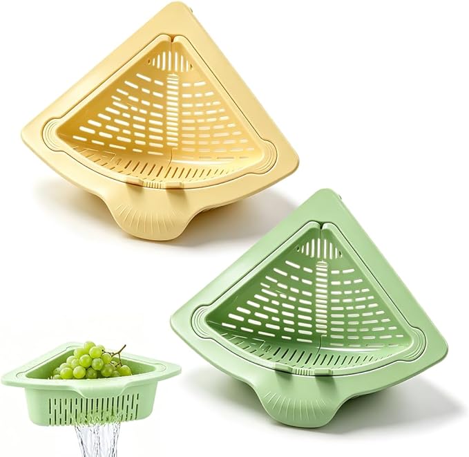 Magnetic Triangle Sink Strainer Basket, 2026 Upgrade Kitchen Corner Drain Rack with Twist-Open Bottom, Metal Sink Food Scraps Filter and Sponge Holder Produce Rinse Basket