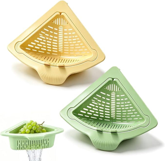 Magnetic Triangle Sink Strainer Basket, 2026 Upgrade Kitchen Corner Drain Rack with Twist-Open Bottom, Metal Sink Food Scraps Filter and Sponge Holder Produce Rinse Basket