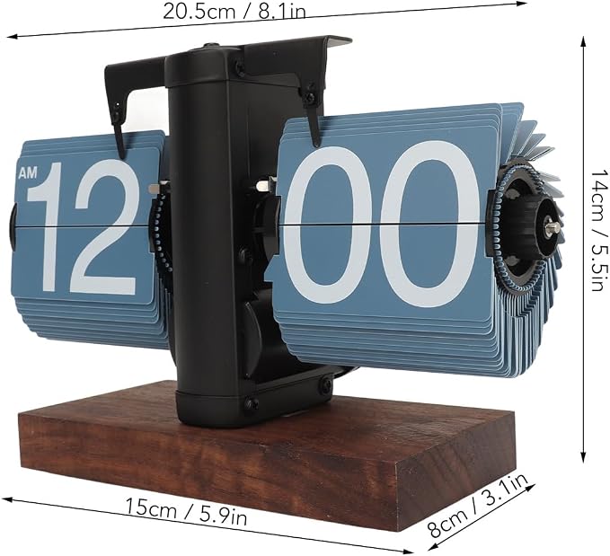 VBESTLIFE Retro Digital Flip Down Clock, Battery Powered Internal Gear Operated Clock, Classic Mechanical, Black Walnut Base, for Home & Office Decor (Blue)