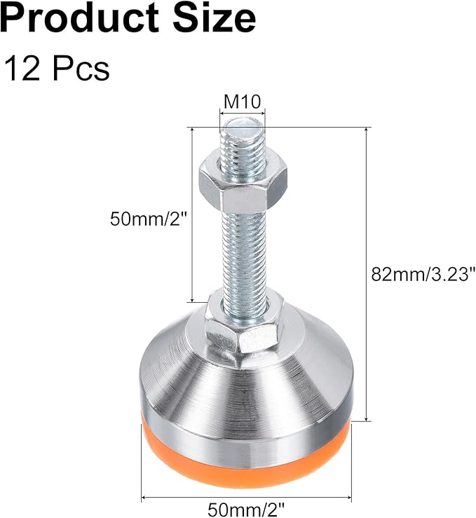uxcell 8 Pack Adjustable Heavy Duty Leveling Feet, 50mm/2" Dia Base M12 x 50mm Thread Anti-Slip Shock-Absorbing Furniture Leveler Legs for Workbench, Machine, Cabinet