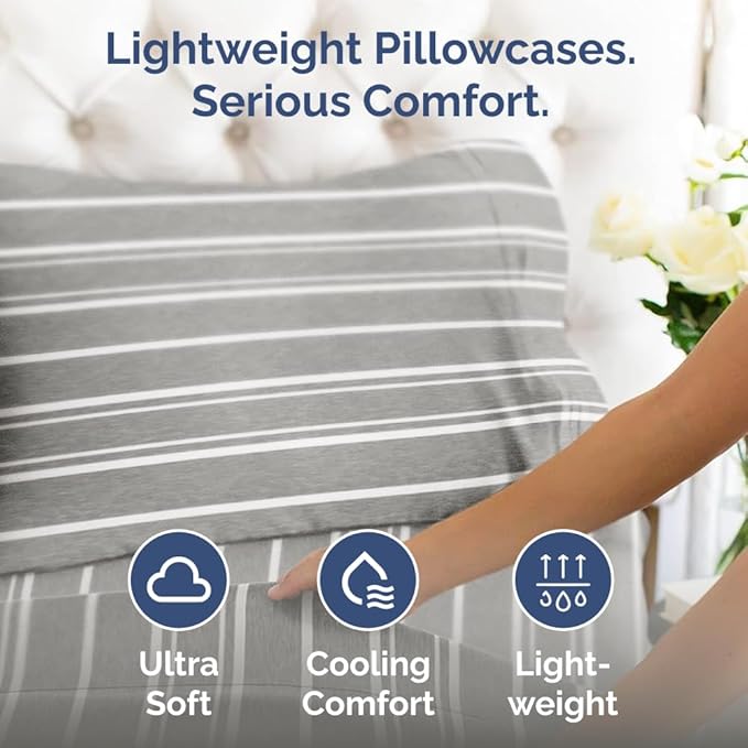 Body Pillowcases Set of 2-20x54 Long Body Pillow Case - Soft Body Pillow Cover for Sleeping & Side Sleepers - Comfy, Wrinkle & Fade Free - Machine Washable w/Envelope Enclosure Grey Stripes 3