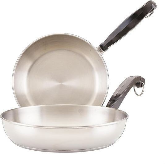 Farberware Classic Stainless Steel Frying Pan Set / Fry Pan Set / Stainless Steel Skillet Set - 8.25 Inch and 10 Inch, Silver