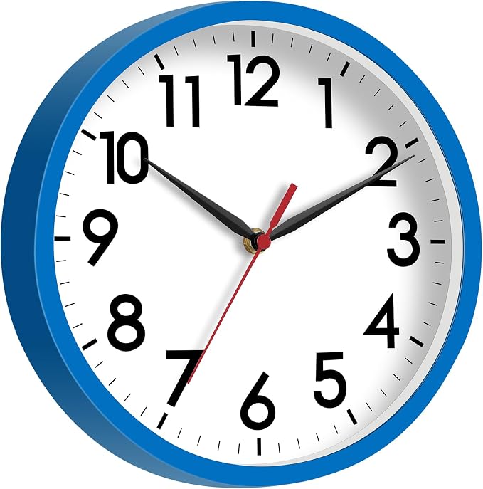 AKCISOT 8 Inch Wall Clock, Battery Operated Analog Clock, Silent Non-Ticking, Ideal for Bedroom, Bathroom, Kitchen, Office and School, Blue