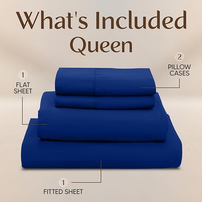 Utopia Bedding Queen Size Sheet Set – 4 Piece Bed Sheets, Soft and Breathable Microfiber, Includes 1 Fitted Sheet, 1 Flat Sheet and 2 Pillowcases – Oeko Tex (Royal Blue)