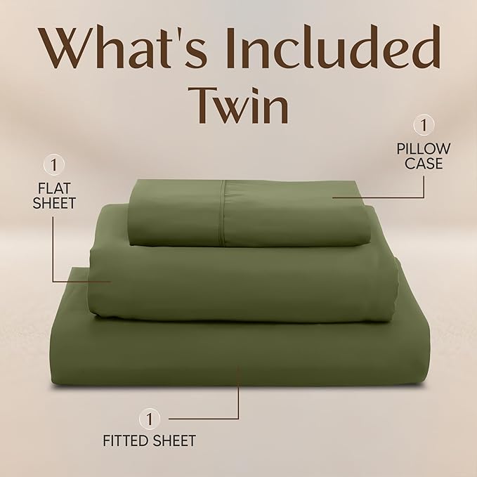 Utopia Bedding Twin Sheet Set – 3 Piece Bed Sheets for Twin Size Bed, Soft and Breathable Microfiber, Includes 1 Fitted Sheet, 1 Flat Sheet and 1 Pillowcase – Oeko Tex (Olive)