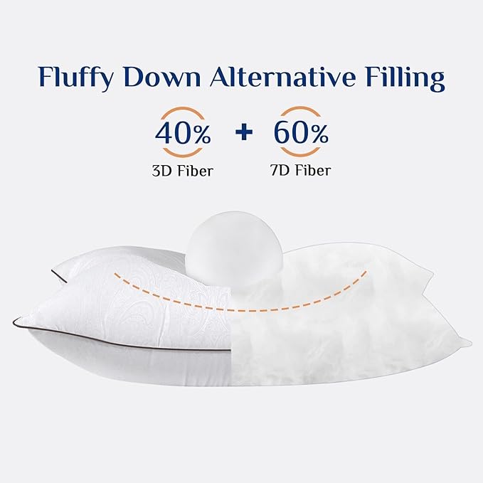 JOLLYVOGUE Pillows Queen Size Set of 2 for Sleeping, Soft and Supportive Bed Pillow with Down Alternative Filling for Side and Back Sleepers, Hotel Collection