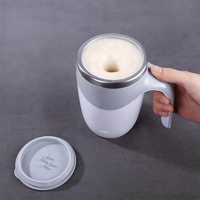 Automatic Magnetic Stirring Coffee Mug 2025 Upgrade Reusable Coffee Mug Rechargeable Electric Self Stirring Coffee Mug Rotatable Metal Coffee Mugs High Speed Mixing Cup for Office Home (White)