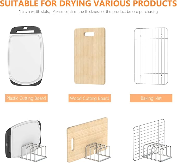 KORRTFID Cutting Board Holder, 2PSC Cutting Board Organizer Rack, 304 Stainless Steel Cookie Sheet Baking Pan and Tray Organizer for Kitchen Cabinet and Pantry Storage (1.0 Inch Width Slots)