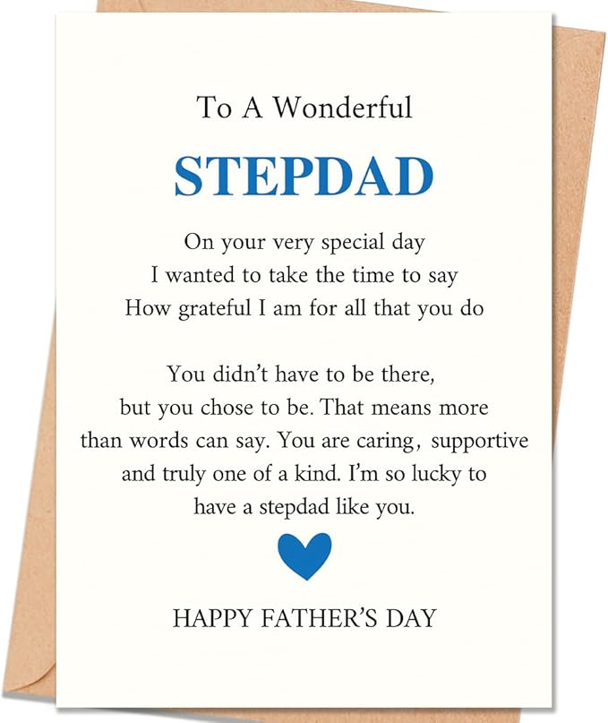 FANCYLUCKY Funny Bonus Dad Fathers Day Card, Happy Father’s Day Card for Stepdad from Stepdaughter Stepson, Heartfelt Love Card for Step Dad