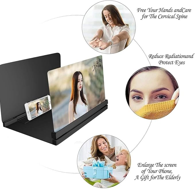 12-Inch Mobile Screen Magnifier - HD 3D Foldable Phone Amplifier for Movies, Videos, and Reading Universal Adjustable Eye Protection, Suitable Kids Seniors