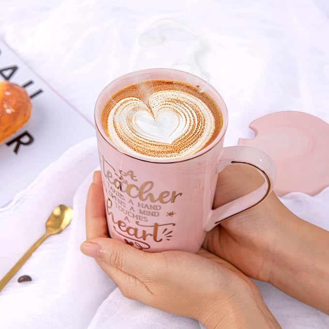 Unique Teacher Appreciation Gifts for Women - Best Teachers Mug for Teachers from Student, 14Oz Pink Marble Ceramic Gold Print Teacher Cup, End of Year Birthday Retirement Graduation, Nice Gift Boxed