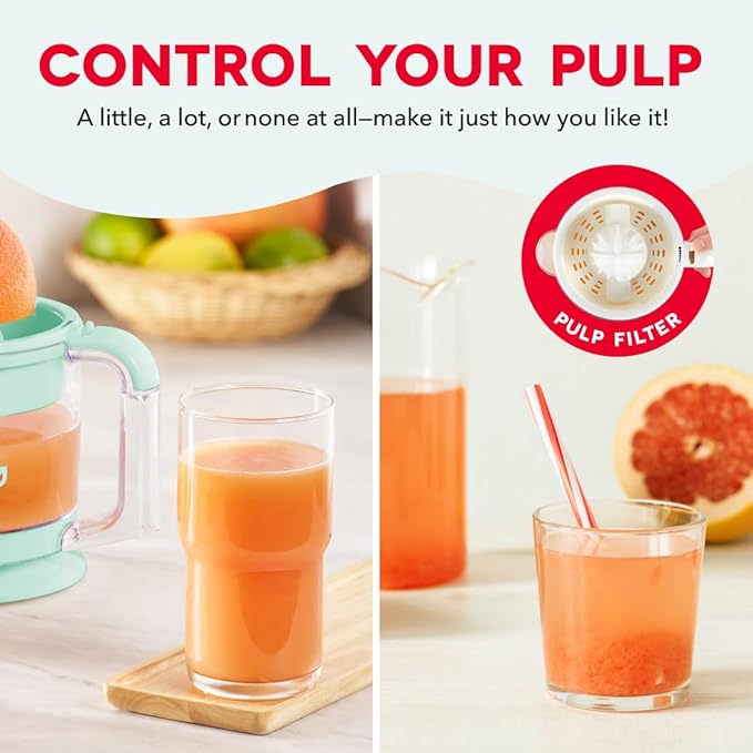 Dash Dual Electric Citrus Juicer Machine - Orange Juicer and Lemon Squeezer with Auto-Reversing Reamer, Adjustable Pulp Control, Mess-Free Spout, 20 oz Juice Container-Lime Squeezer for Home - Aqua