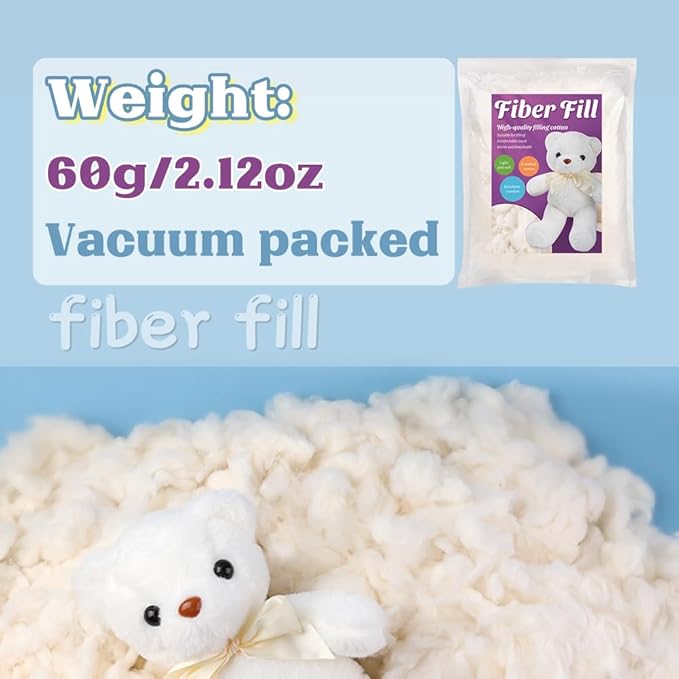 Kogyxe 2.12oz Combed Cotton Filling, High Resilience Cotton Stuffing, Stuffing for Stuffed Animals, Premium Pillow Stuffing for Small Stuffed Cushions Crochet DIY Crafts