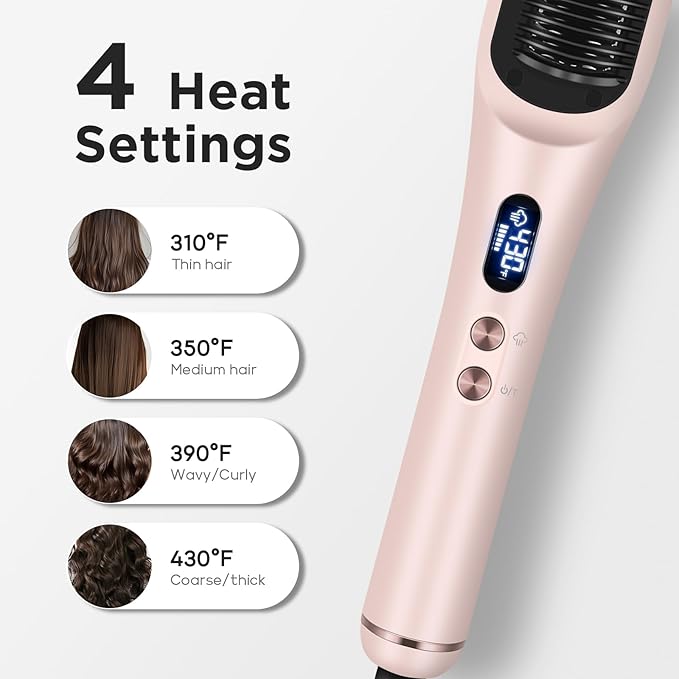 Prizm Pro Steam Hair Straightener Brush - Ionic Steam Straightening Brush for Curly Hair, Anti-Scald Ceramic Straightener Comb with LCD Display for Super Smooth, Frizz Free Hair, 4 Heat Settings, Pink