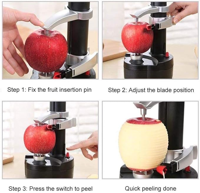 Electric Potato Peeler Automatic Apple Peeler, Smart Vegetable Fruit Peeler, Electric Peeler Machine [1 Adapter 2 Extra Blades] with Garlic Peeler