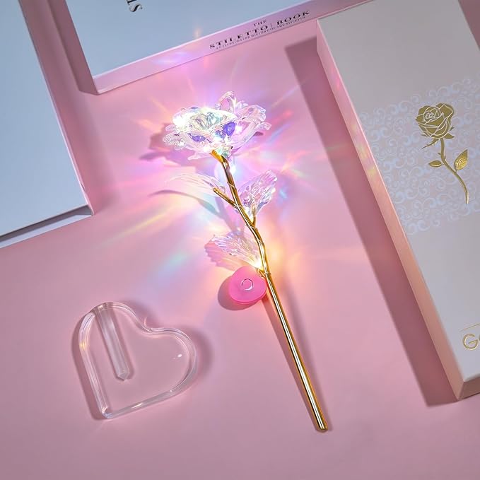Mothers Day Mom Gifts for Women Grandma, Artificial Forever Birthday Flowers Galaxy Glass Eternal Roses with Heart Shaped Crystal Vase, Mother's Day Anniversary Wedding Rose Gifts for Wife Sister