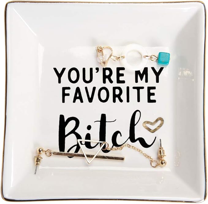 HOME SMILE Ring Trinket Dish Jewelry Tray-My Favorite, Funny BFF Birthday Gifts for Women