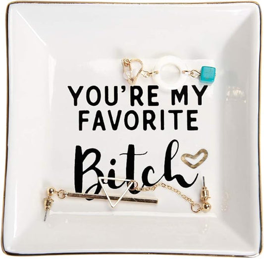 HOME SMILE Ring Trinket Dish Jewelry Tray-My Favorite, Funny BFF Birthday Gifts for Women