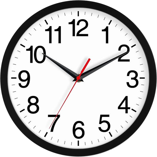 Rohioue Wall Clock Modern 10 Inch Black Battery Operated Silent Non Ticking Analog for Living Room Office Home Bedroom Kitchen Bathroom