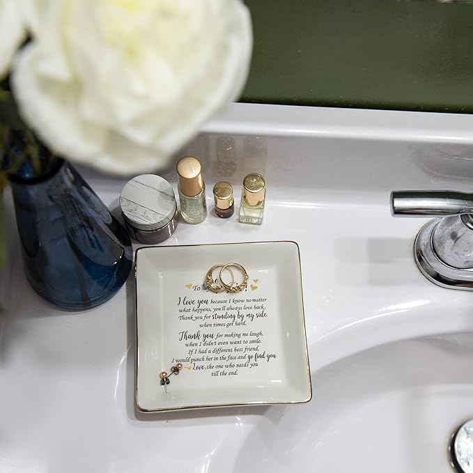 HOME SMILE Gifts For Best Friend Women-Ceramic Ring Dish Decorative Tray－Unique Gift For Bestie, Soul Sister, BFF, Coworker Birthday Gift Idea For Best Friend Friendship Gifts For Women