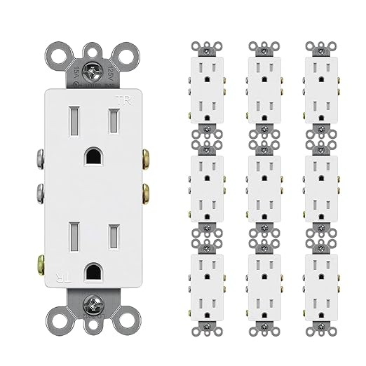 Micmi Decorator Receptacle Outlet, Standard Electrical Wall Tamper Resistant Decorative Receptacle Outlet, 15Amp 125 Volt, Grounding UL Listed (10Pack, White, 15 Amp Outlet)