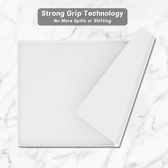 Rnivvi Silicone Coffee Mat, 16" x 24" Waterproof Raised Edge Coffee Bar Mats for Espresso Machine Station Accessories, Heat Resistant Dish Drying Pad for Kitchen Counter, Rubber Bar Decor Pad, White