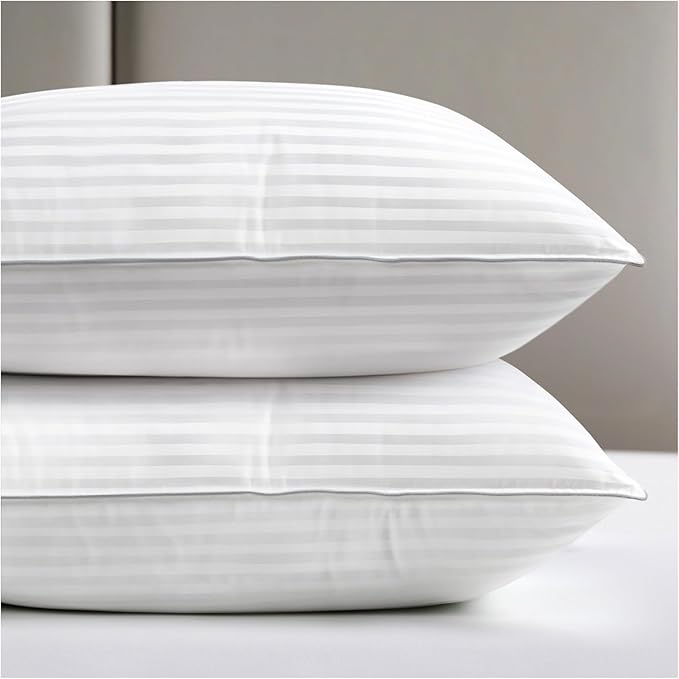 viewstar Bed Pillows King Sizes Set of 2, Hotel Quality Cooling Down Alternative Gusseted Pillows for Side, Back, or Stomach Sleepers, Striped White