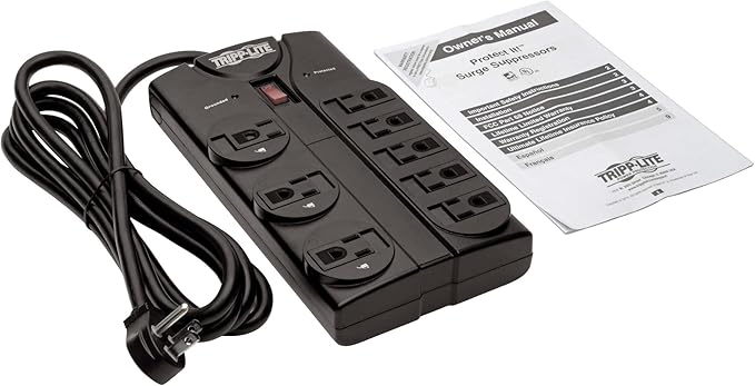 Eaton Tripp Lite Series TLP808B 8 Outlet Surge Protector Power Strip with Flat Plug,1440 Joule Rating,Black, UL Listed&Certified,8ft Extension Cord with Multiple Outlets for Home Office, (Pack of 6)
