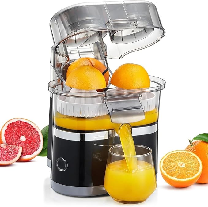 100W Electric Double-Head Juicer, Easy to Clean and Dishwasher-safe Parts, with 18000 RPM Powerful Motor for Orange, Lemon, Lime, High Juice Yield. (Black)