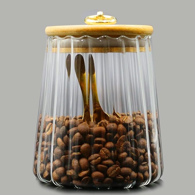 Viovian 22 OZ Glass Storage Jar with Lid and Spoon Clear Coffee Canister Cute Decorative Glass Sugar Container for Food Sugar Tea 650ml