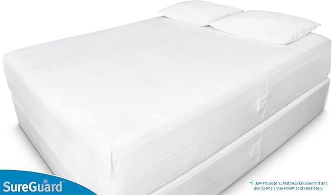 SureGuard Set of 2 Standard Size Pillow Protectors - 100% Waterproof, Bed Bug Proof, Hypoallergenic - Premium Zippered Cotton Terry Covers