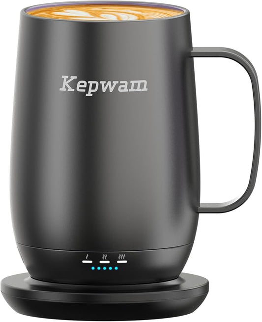 Kepwam Smart Heated Coffee Mug T2-Plus, 20oz Rechargeable Self Heating Coffee Mug with 8-Hour Battery & Temp Control, Perfect Coffee Warmer Gift for Men Women