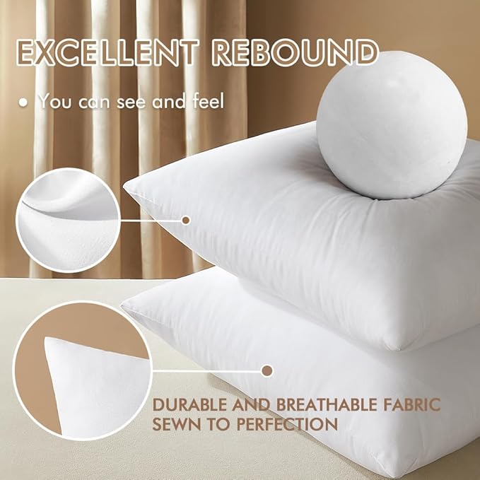 MIULEE 20x20 Inch Throw Pillow Insert Set of 4,Premium Pillow Stuffer Sham Square for Decorative Cushion Bed Couch Sofa