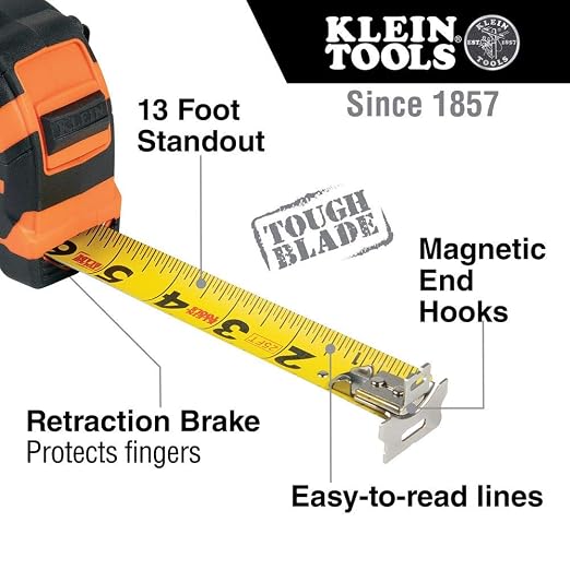 Klein Tools 9216 Tape Measure and Klein Tools 935AB1V No-Dog Level