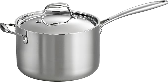 Tramontina Signature Tri-Ply Clad Stainless Steel 4-Quart Sauce Pan | Induction-Ready Large Saucepan with Lid, Dishwasher-Safe, NSF-Certified, Made in Brazil