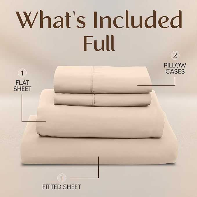 Utopia Bedding Full Size Sheet Set – 4 Piece Bed Sheets, Soft and Breathable Microfiber, Includes 1 Fitted Sheet, 1 Flat Sheet and 2 Pillowcases – Oeko Tex (Beige)