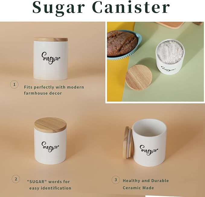 LEETOYI Porcelain Food Storage Containers with Lid, Small Size Design & Saves Space, 4.5 Inch White, Labeled Sugar
