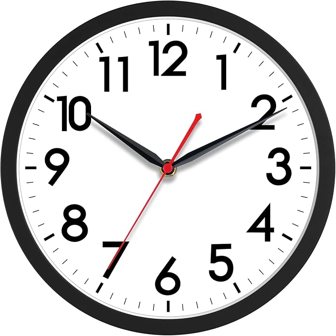 AKCISOT 14 Inch Wall Clock, Battery Operated Analog Clock, Silent Non-Ticking, Ideal for Bedroom, Bathroom, Kitchen, Office and School, Black