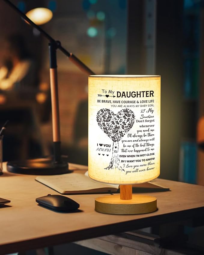 Daughter Gifts from Mom, to Daughter Fabric Table Lamp, Birthday Mothers Day Gifts for Daughter from Mom Dad, Bedside Table Lamp Gifts for Daughter Adult from Mother