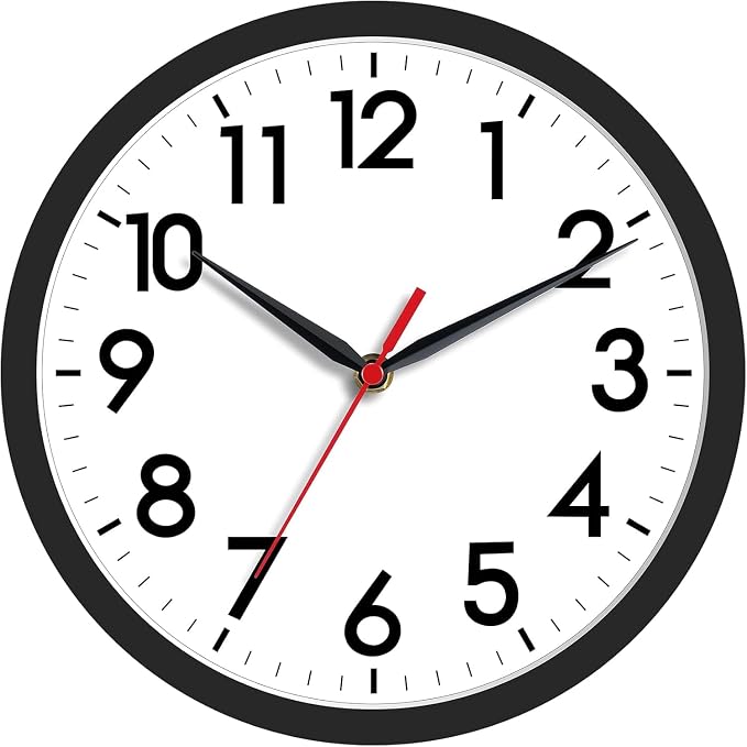 AKCISOT 8 Inch Wall Clock, Battery Operated Analog Clock, Silent Non-Ticking, Ideal for Bedroom, Bathroom, Kitchen, Office and School, Black