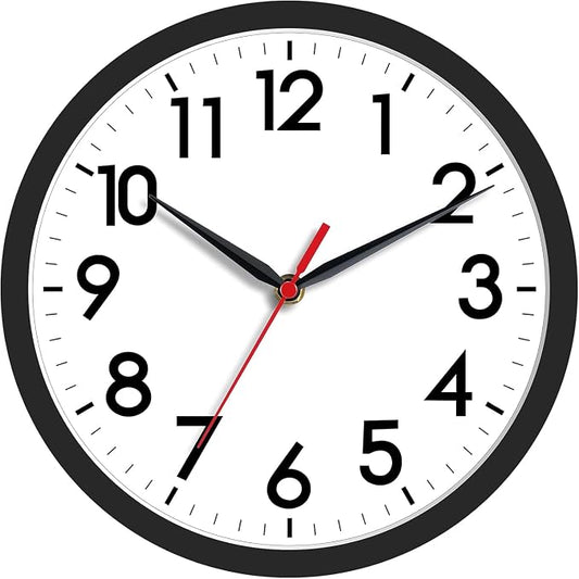 AKCISOT 8 Inch Wall Clock, Battery Operated Analog Clock, Silent Non-Ticking, Ideal for Bedroom, Bathroom, Kitchen, Office and School, Black