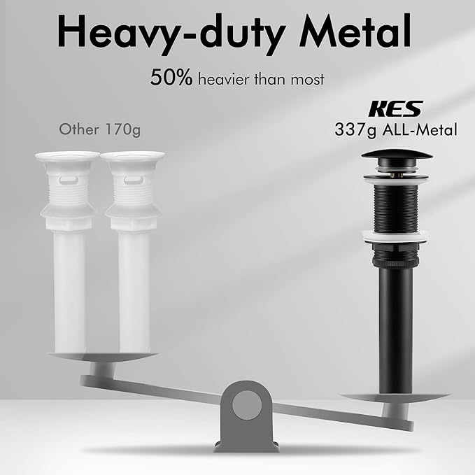 KES Bathroom Sink Drain Without Overflow Vessel Sink Lavatory Vanity Pop Up Drain Stopper Matte Black for 1.6"-1.9" Sink Hole, All Metal Rustproof Brass and 304 Stainless Steel, S2008D-BK